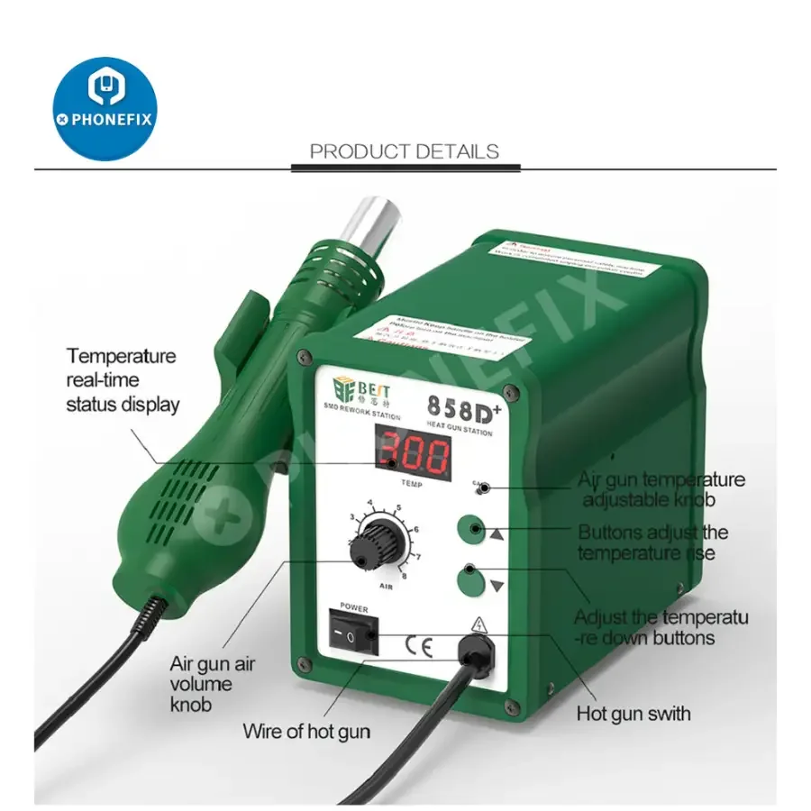 BST-858D+ Hot Air Gun Rework Soldering Station For Phone Repair - Image 3