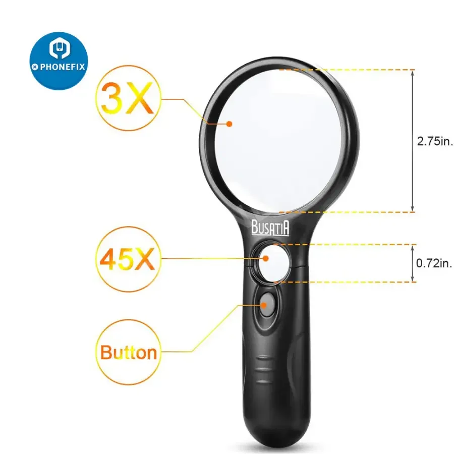 BUSATIA 3X 45X LED Illuminated Magnifier For Reading/Soldering/Jewelry - Image 2