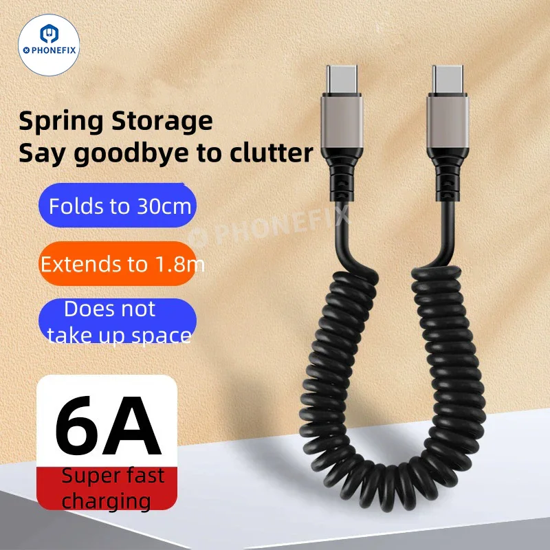 Car Spring Retractable 6A Super Fast Charging Data Cable - Image 2