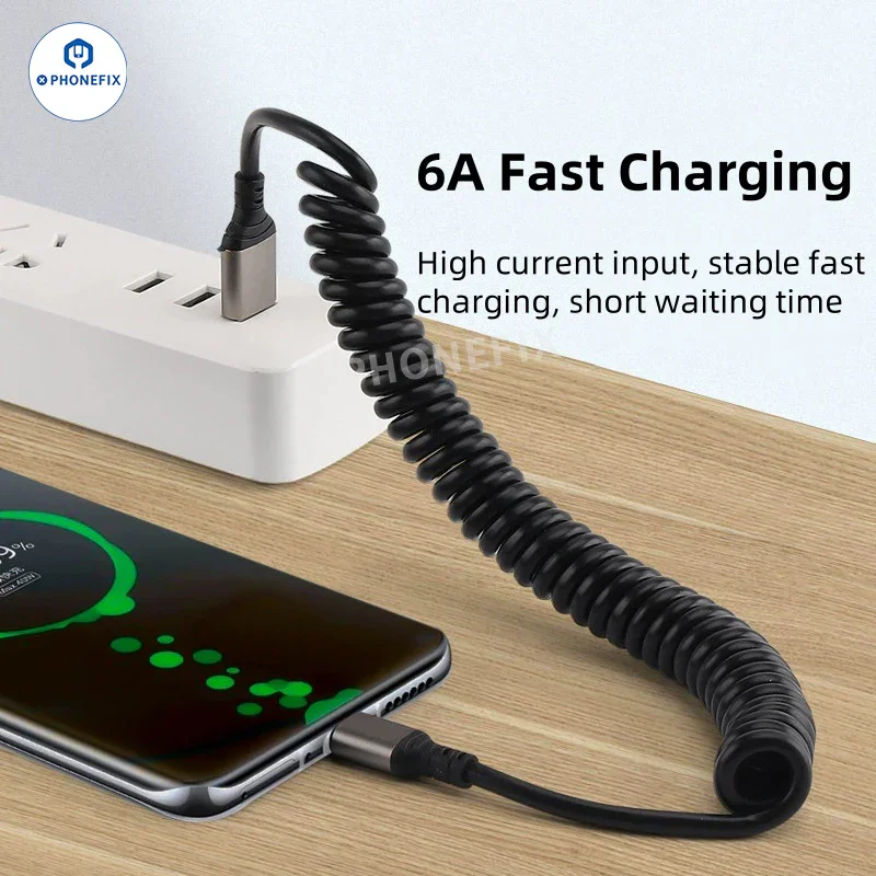 Car Spring Retractable 6A Super Fast Charging Data Cable - Image 3