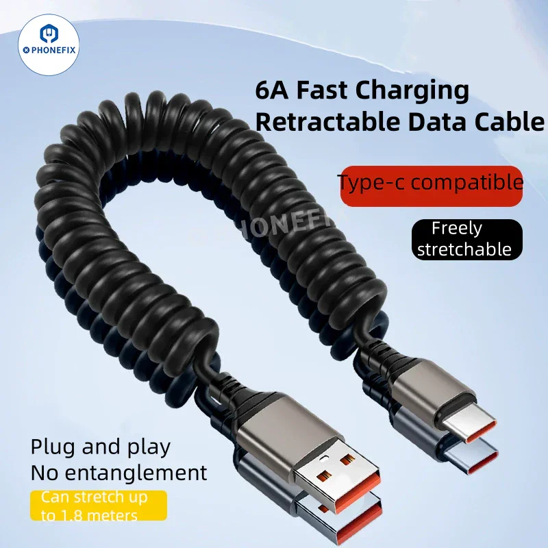 Car Spring Retractable 6A Super Fast Charging Data Cable - Image 4