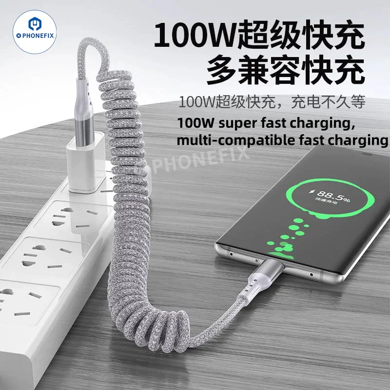 CarPlay Coiled Charging Data Cable for iPhone Android Phones - Image 4