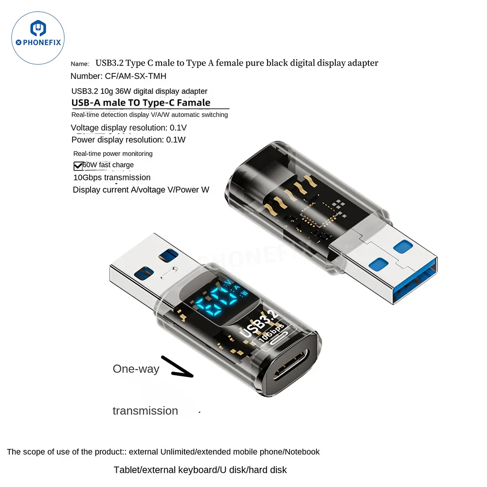 Digital Display Type-C USB 3.2 Mobile Phone Laptop Adapter - Image 10