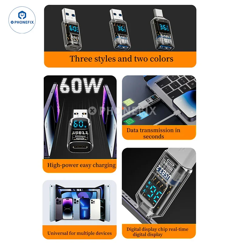 Digital Display Type-C USB 3.2 Mobile Phone Laptop Adapter - Image 15