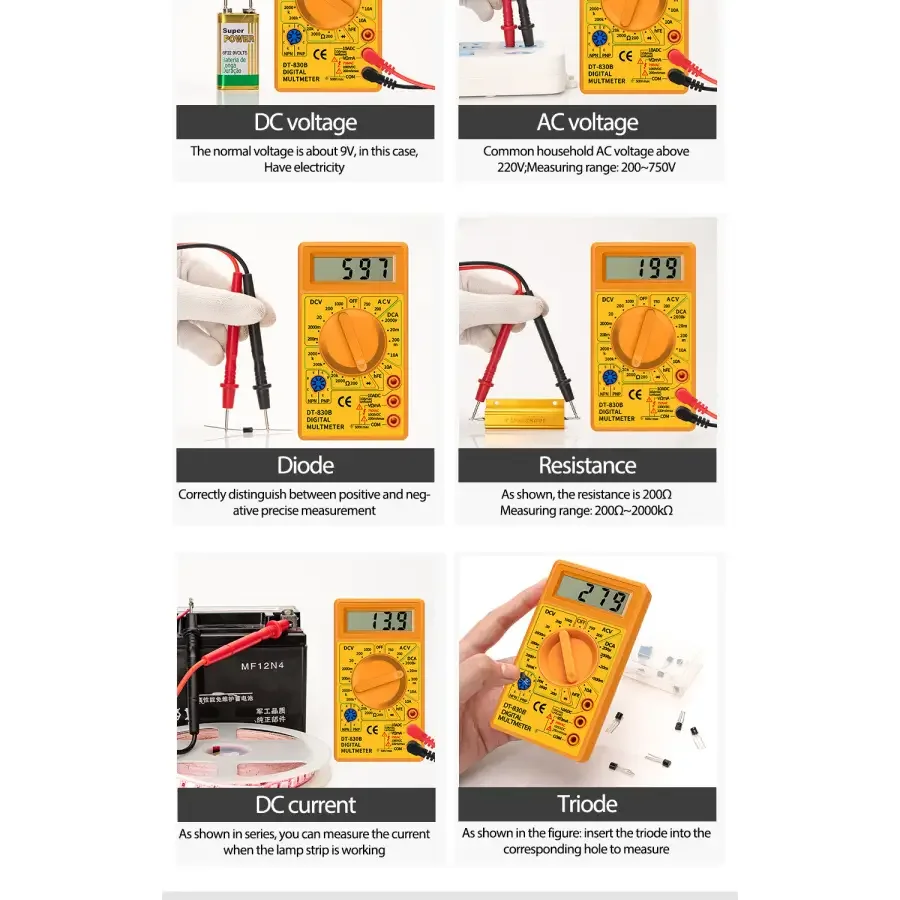 DT830B Digital Multimeter LCD Voltmeter Ammeter Ohm Tester - Image 10