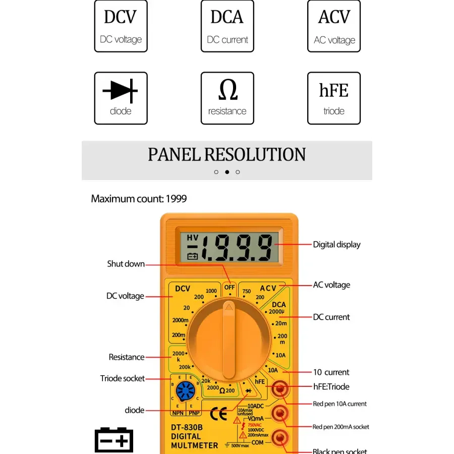 DT830B Digital Multimeter LCD Voltmeter Ammeter Ohm Tester - Image 8