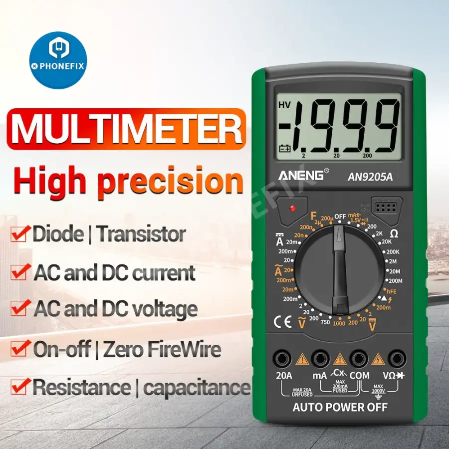 DT9205A+ Digital Multimeter AC/DC Voltage Tester with 9V Battery - Image 2