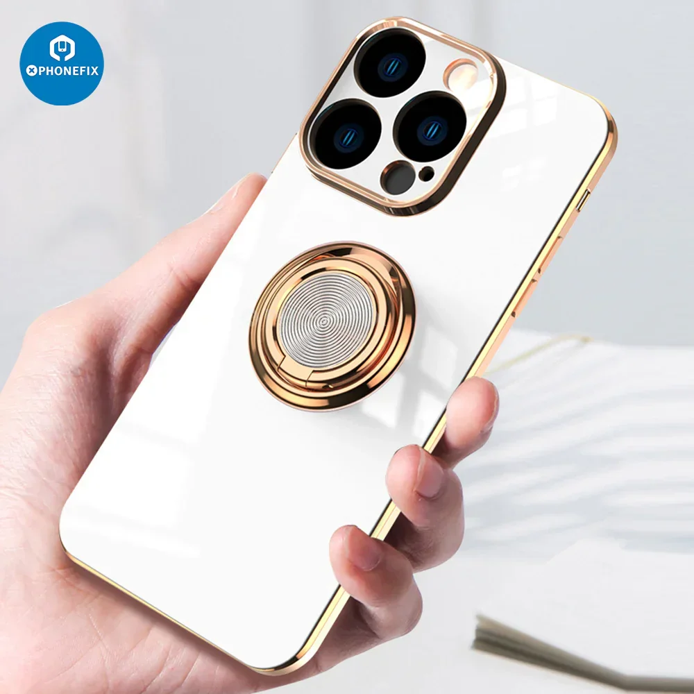 electroplated magnetic iPhone Back Case Cover with ring holder - Image 3