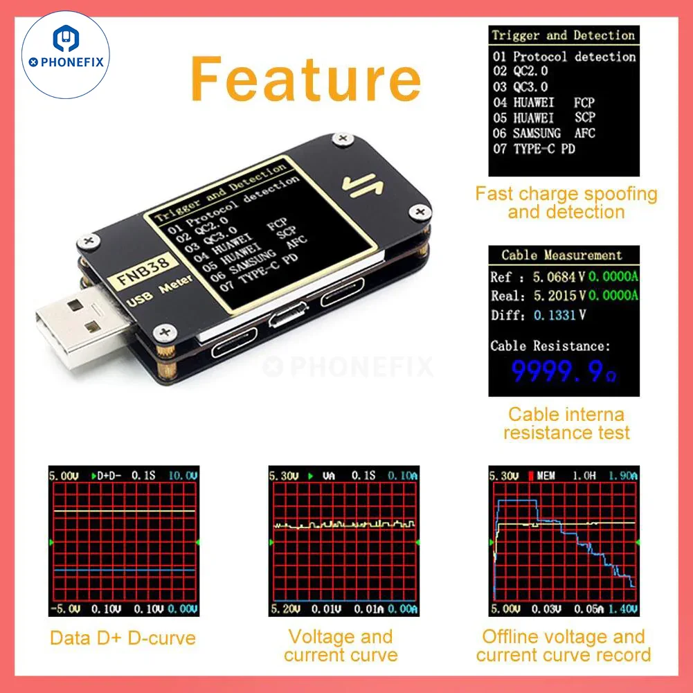 FNB38 FNIRSI-C1 USB Tester Voltage Ammeter Fast Charging Protocol Test - Image 12
