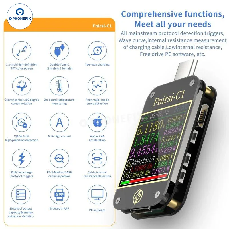FNB38 FNIRSI-C1 USB Tester Voltage Ammeter Fast Charging Protocol Test - Image 6