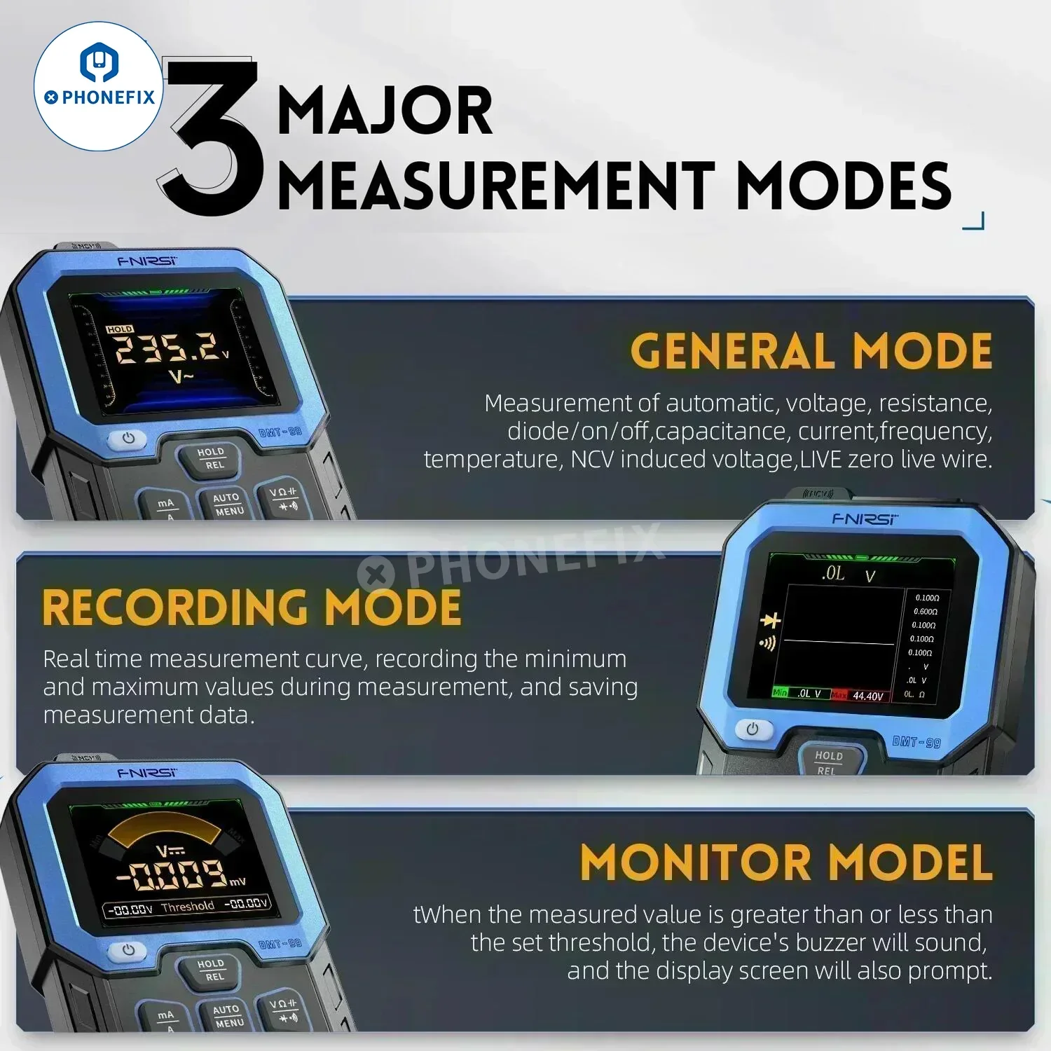 FNIRSI DMT-99 Digital Multimeter Smart Voltmeter Ammeter Tester - Image 6