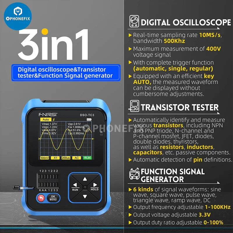 FNIRSI DSO-TC3 Digital Oscilloscope Diode LCR Transistor Tester - Image 3