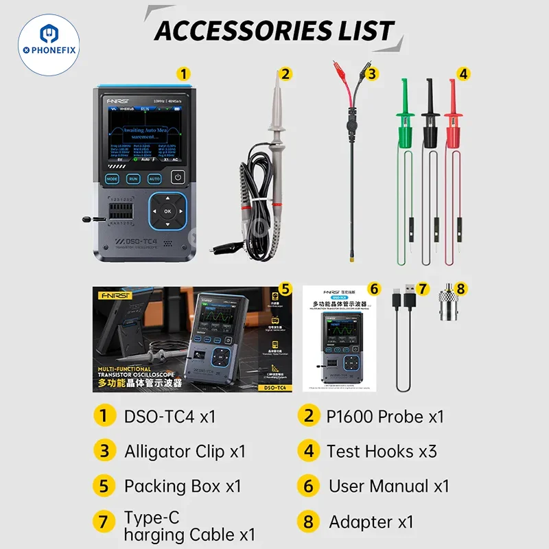 FNIRSI DSO-TC4 3-IN-1 Digital Oscilloscope Transistor Tester - Image 11