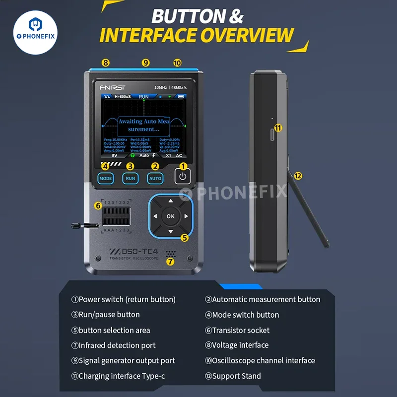 FNIRSI DSO-TC4 3-IN-1 Digital Oscilloscope Transistor Tester - Image 8