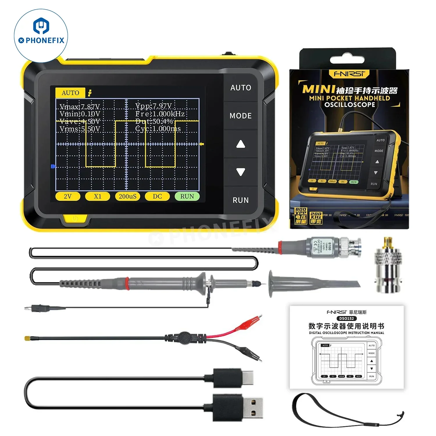FNIRSI DSO152 2.5MS/s 200KHz Mini Handheld Digital Oscilloscope - Image 5
