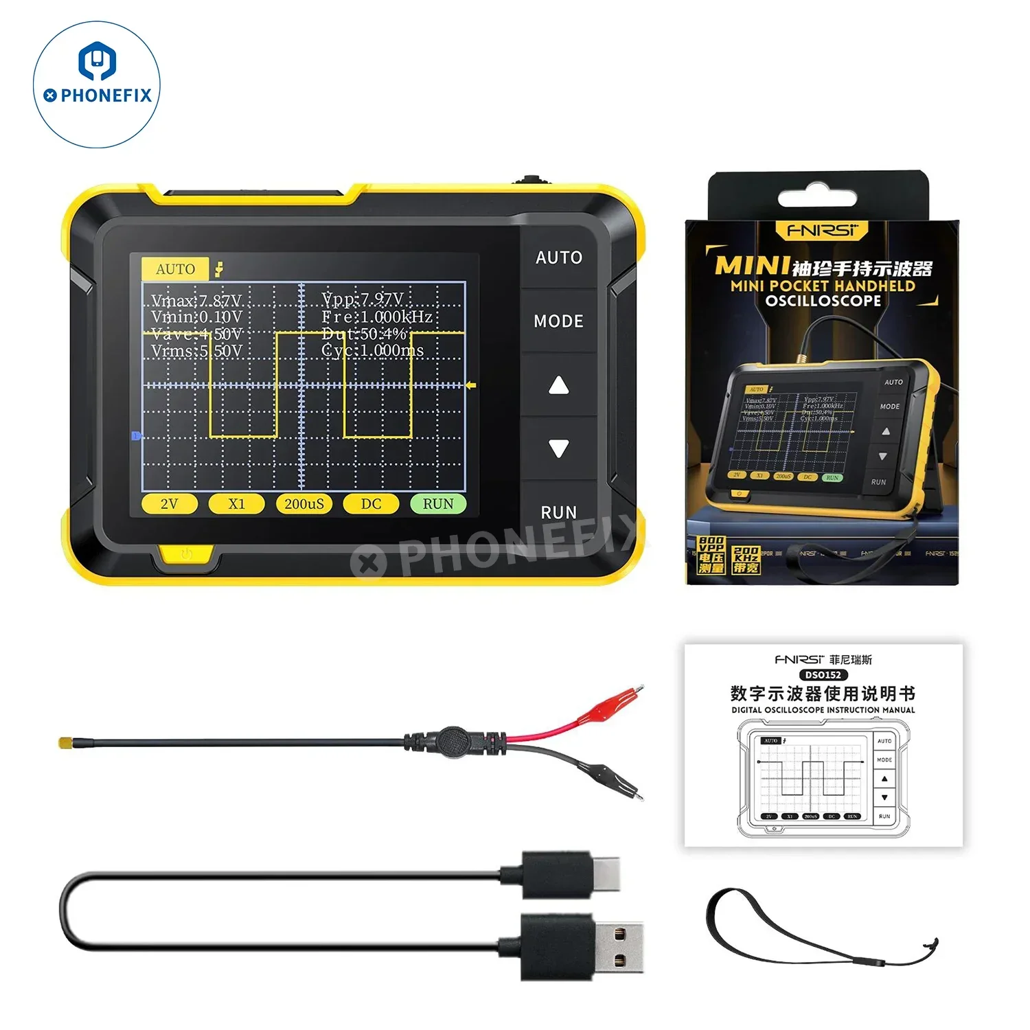 FNIRSI DSO152 2.5MS/s 200KHz Mini Handheld Digital Oscilloscope - Image 6