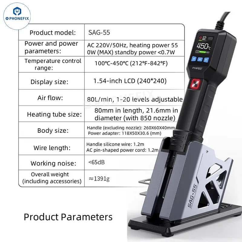 FNIRSI SAG-55 Handheld Portable Hot Air Gun 550W High-power - Image 4