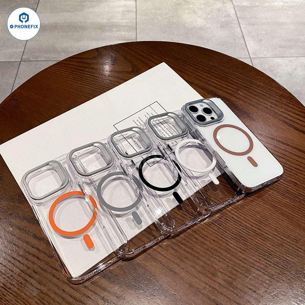 For iPhone 13-17 Clear Case with MagSafe Metal Camera Ring Stand - Image 2
