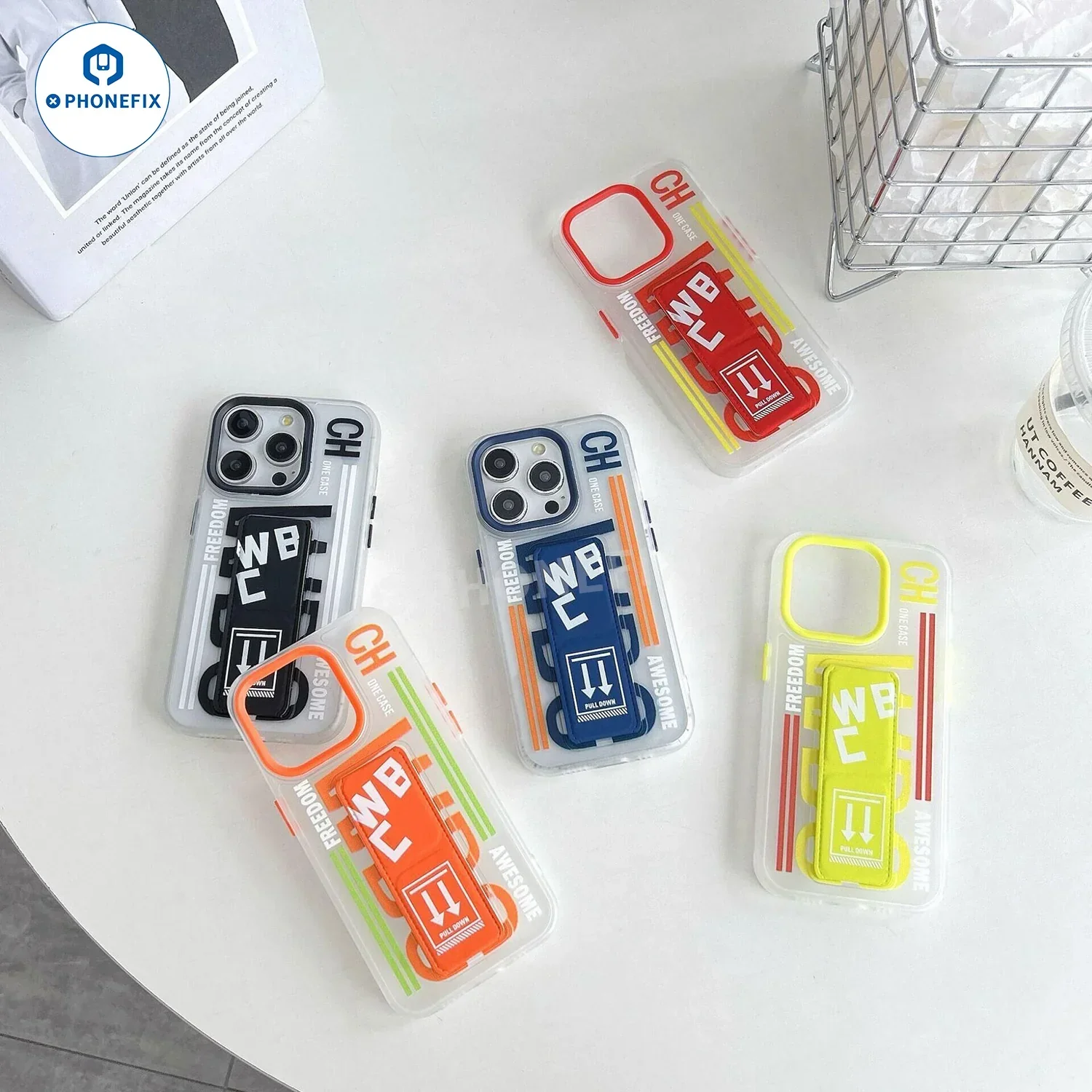 For iPhone 16 Pro Max Frosted Case With Push-pull Folding Stand - Image 3