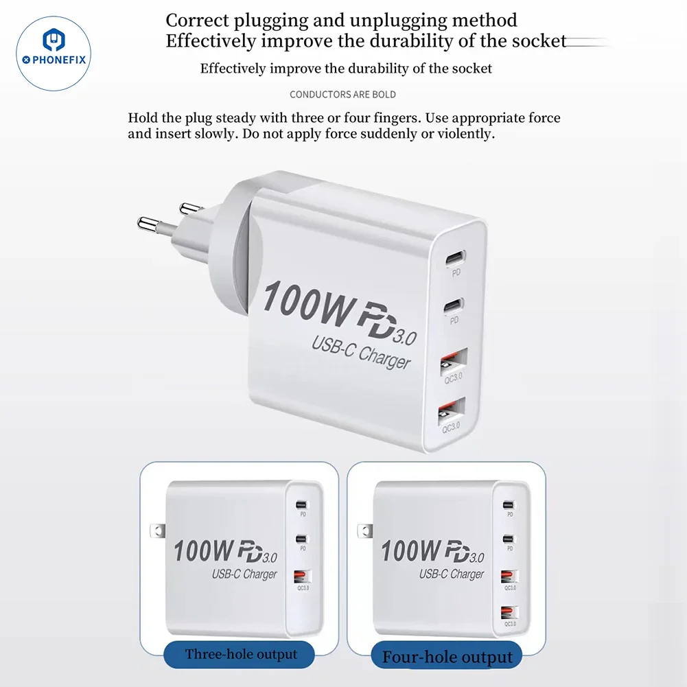 GaN PD-100W Charger with Convertible Plug for Laptops and Mobile Phone - Image 5