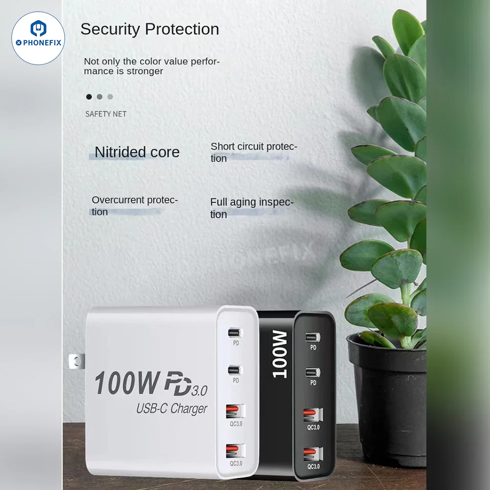 GaN PD-100W Charger with Convertible Plug for Laptops and Mobile Phone - Image 6