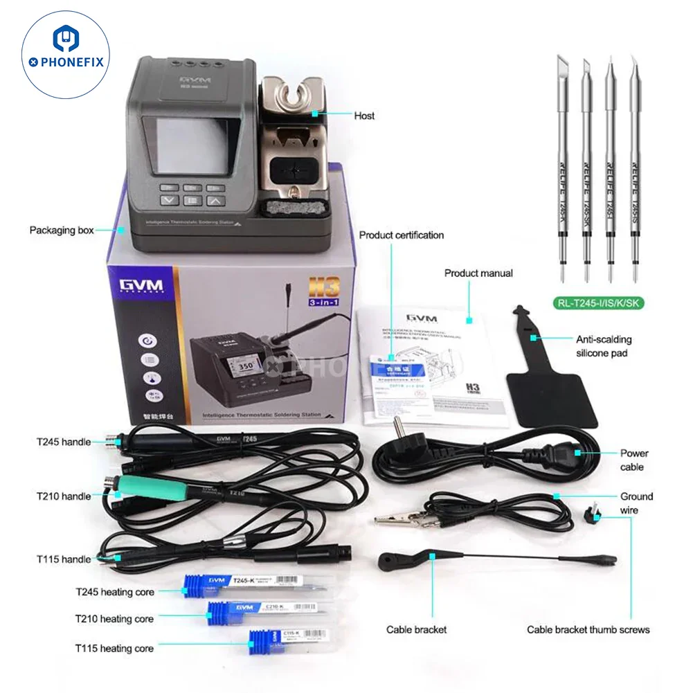GVM H3 3 IN 1 Smart Soldering Station With T210 T115 T245 Handles - Image 11