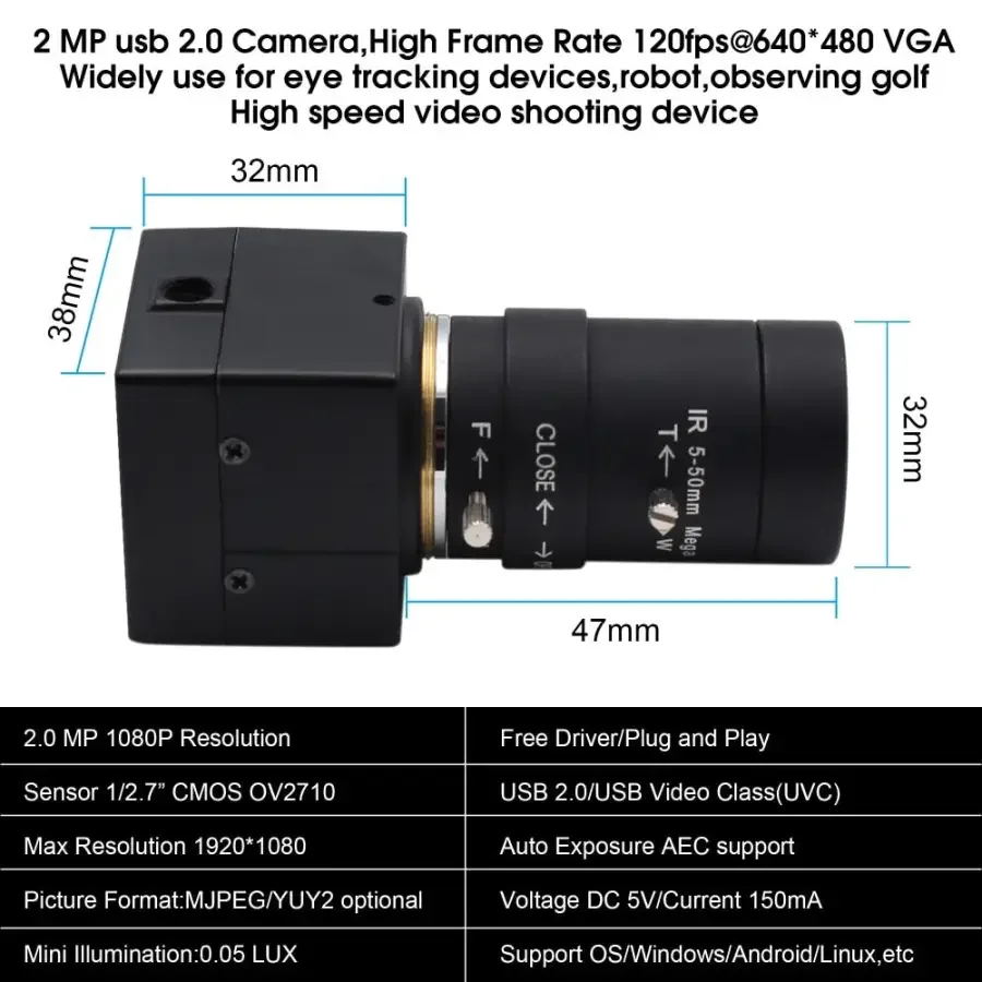 HD 1080P 100fps Industrial Usb Camera CMOS High Speed Webcam OV2710 - Image 3