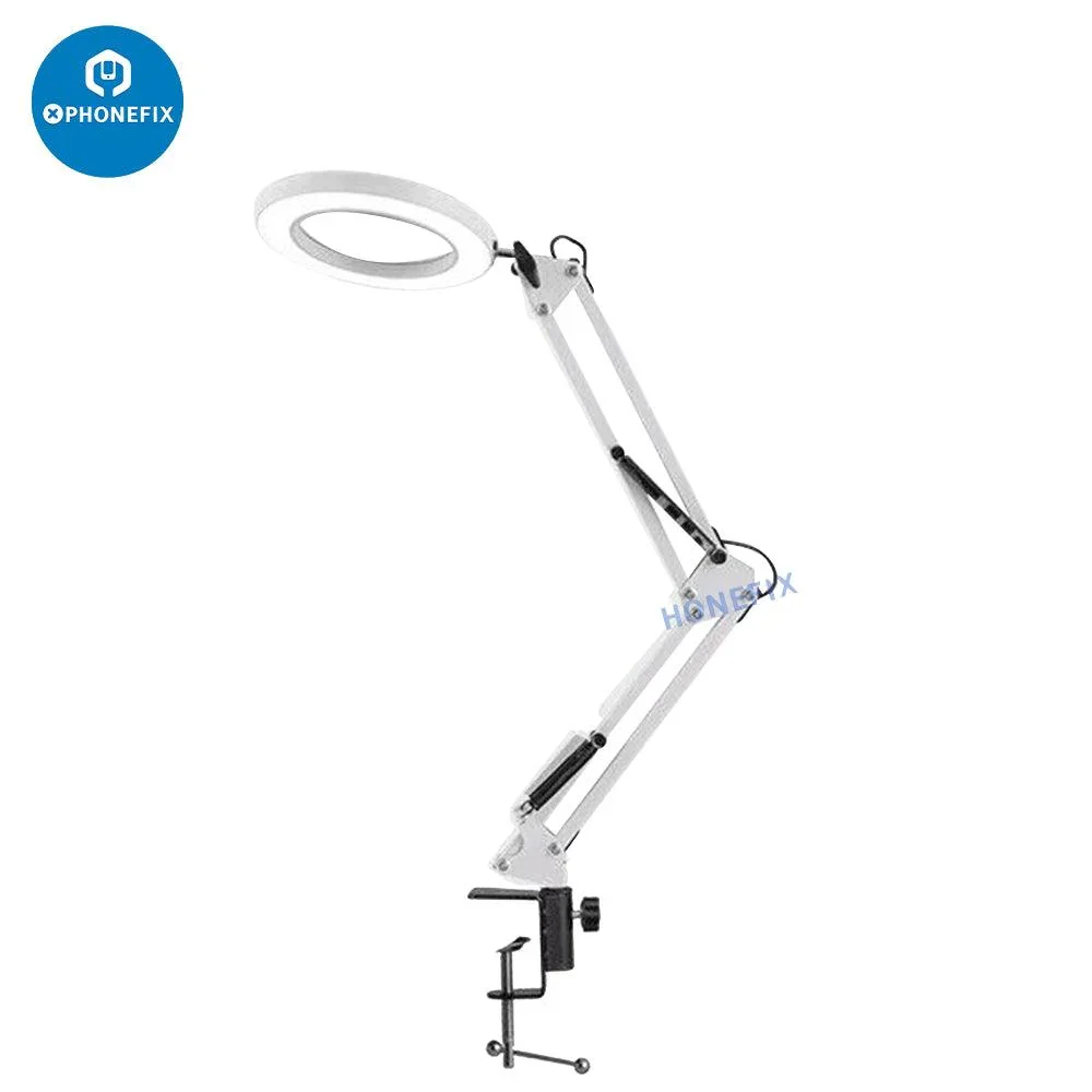 HD 30X Magnifying Glass With USB 3 Color Light Metal Clip Stand