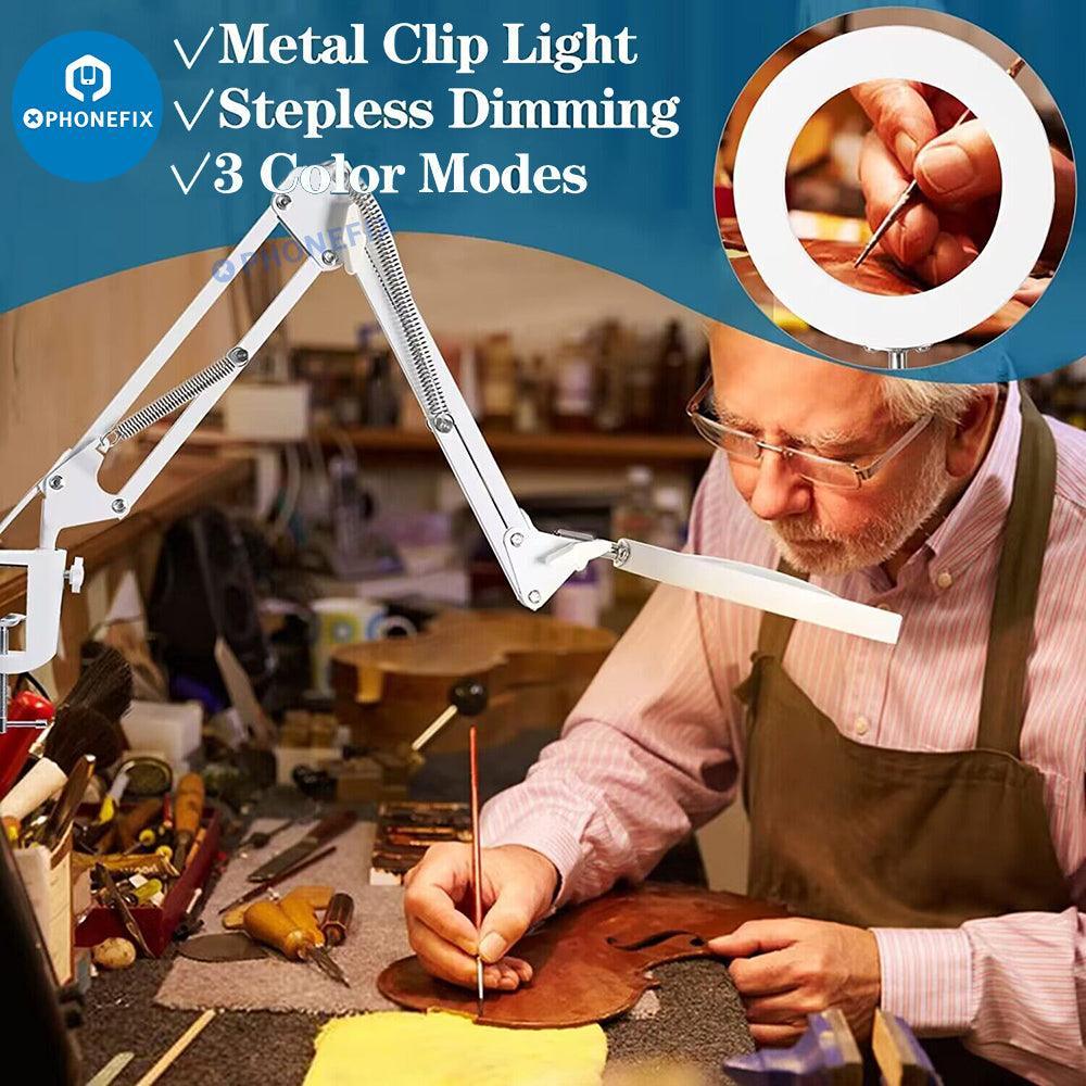 HD 30X Magnifying Glass With USB 3 Color Light Metal Clip Stand - Image 9