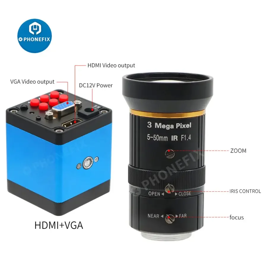 HDMI VGA Industry Camera 5.0-50mm F1.4 Lens Webcam Webcast - Image 2