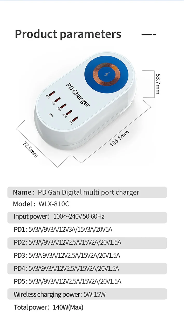 i-Travel 140W 5 Port PD GaN Digital Multi Port Wireless Fast Chargers - Image 9