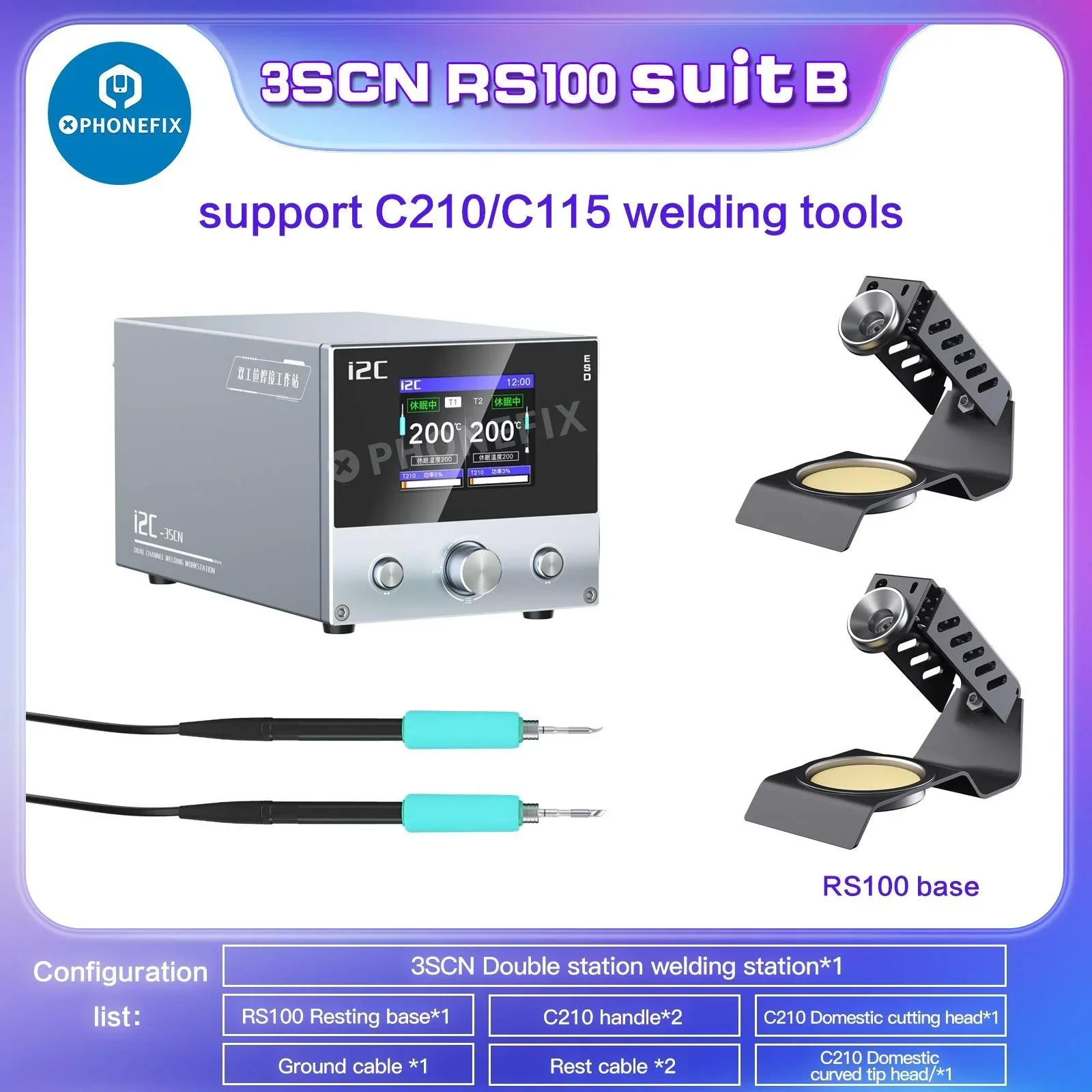 i2C 3SCN Dual Welding Station With C210 C115 Handles PCB Repair Tool - Image 10