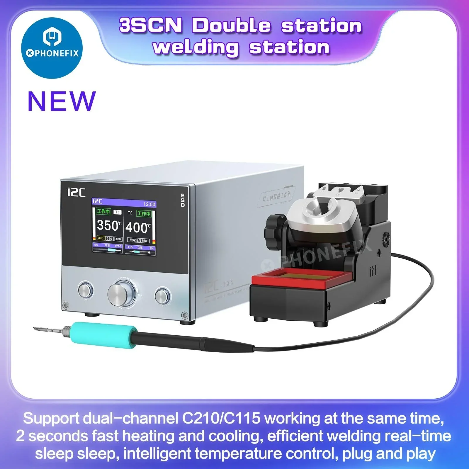 i2C 3SCN Dual Welding Station With C210 C115 Handles PCB Repair Tool - Image 7