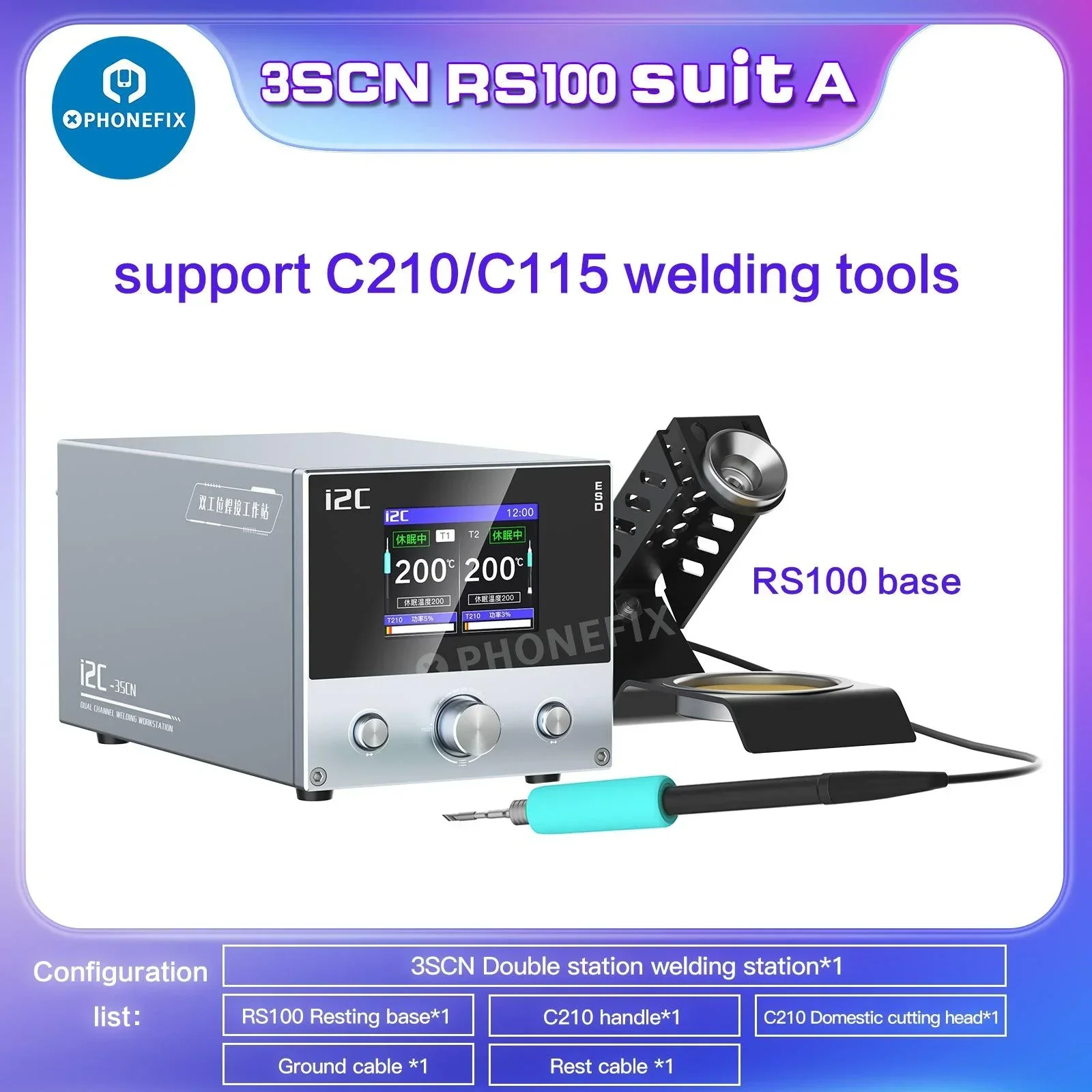 i2C 3SCN Dual Welding Station With C210 C115 Handles PCB Repair Tool - Image 9