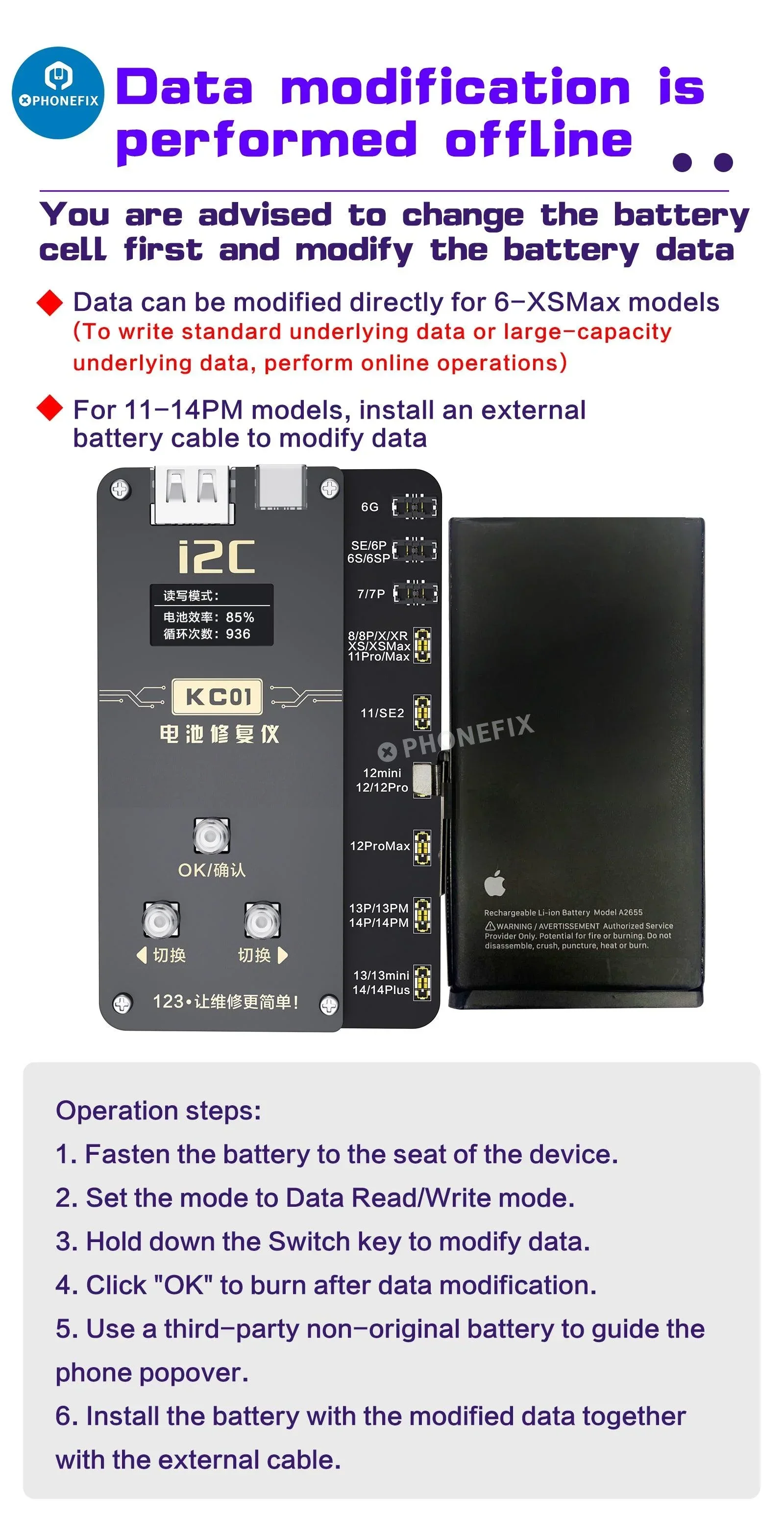 i2C KC01 Battery Repair Instrument For iPhone 6-14 Pro Max - Image 16