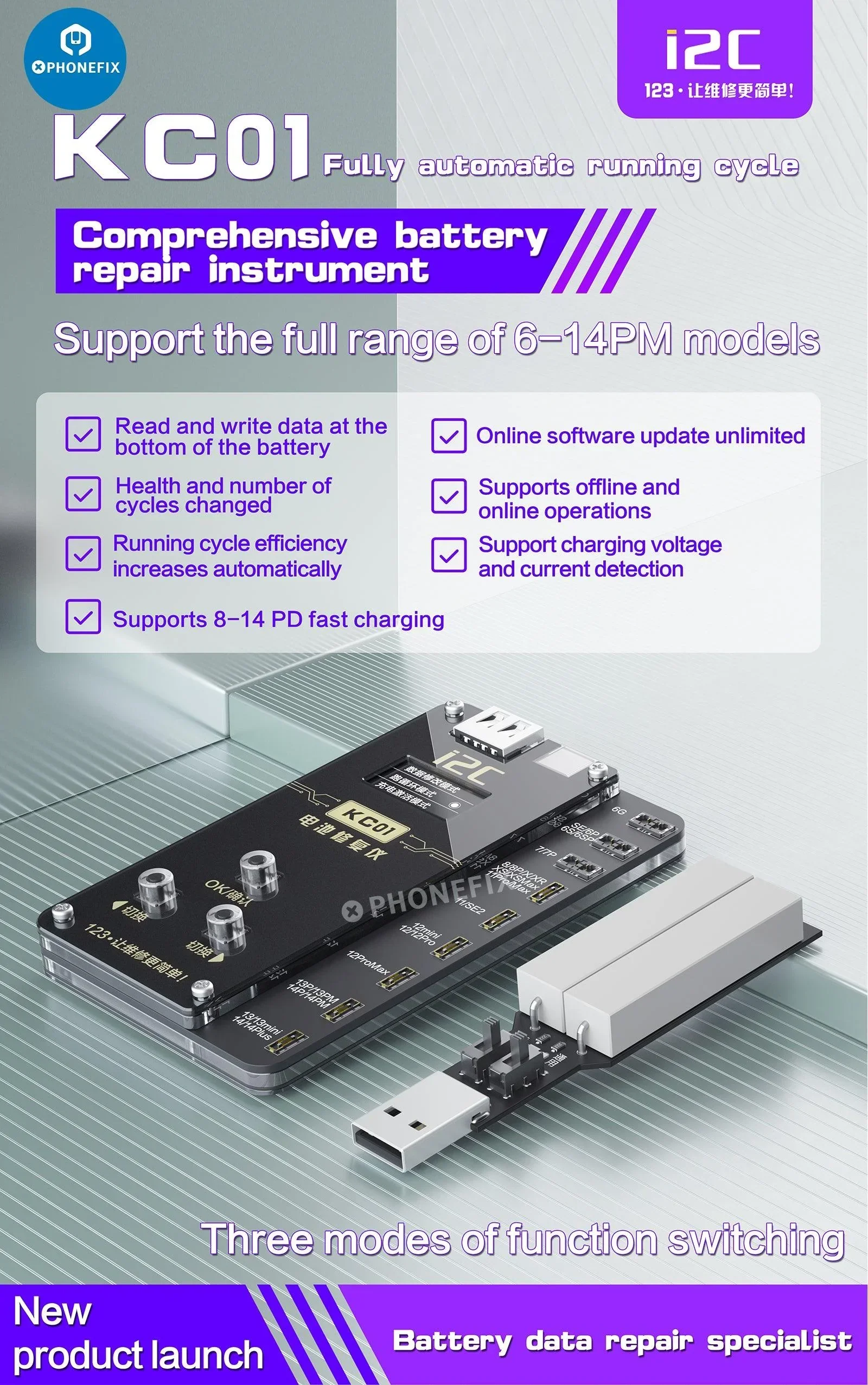 i2C KC01 Battery Repair Instrument For iPhone 6-14 Pro Max - Image 9