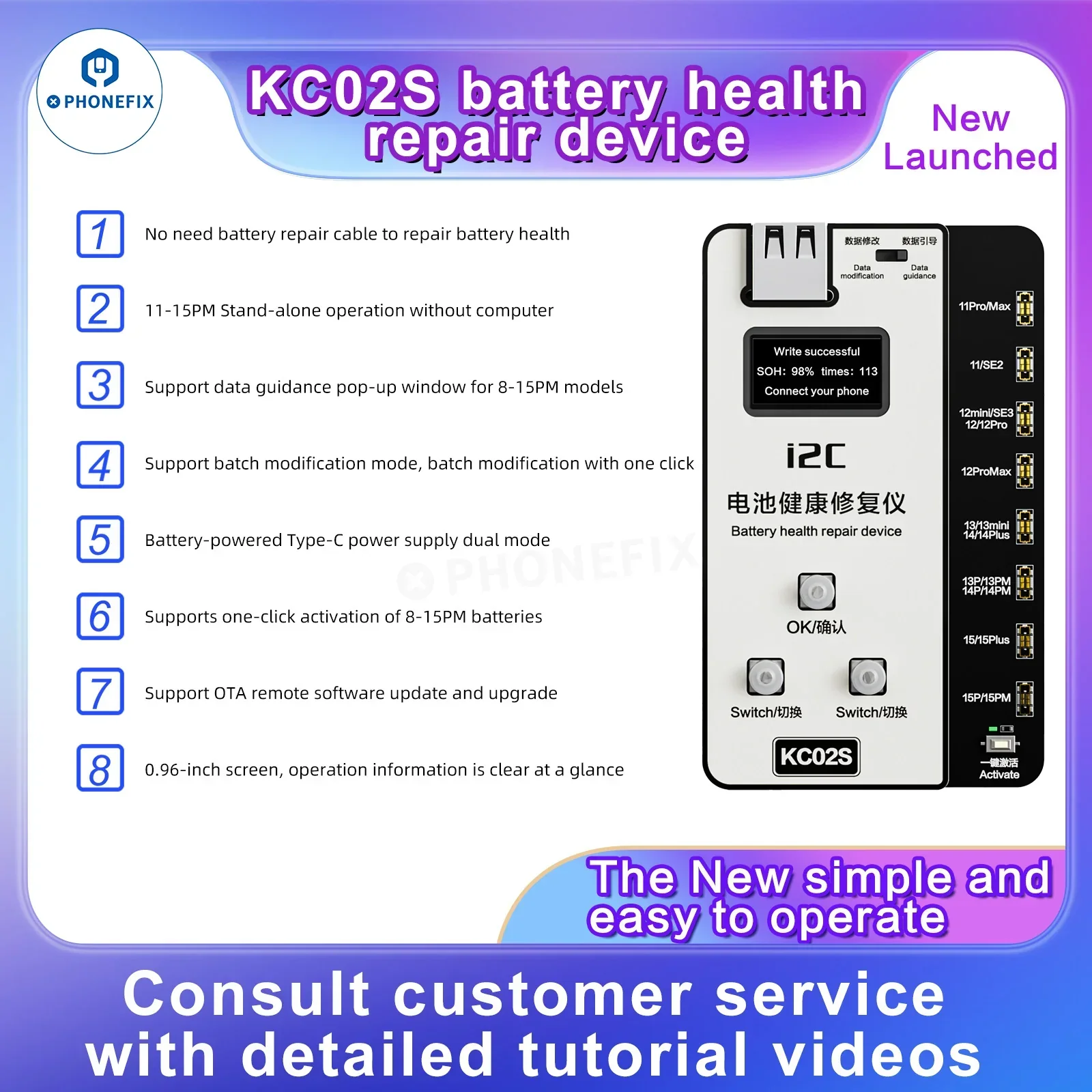 i2C KC02S iPhone 11-15 Battery Health Repair Tester W09 Pro V3 - Image 10