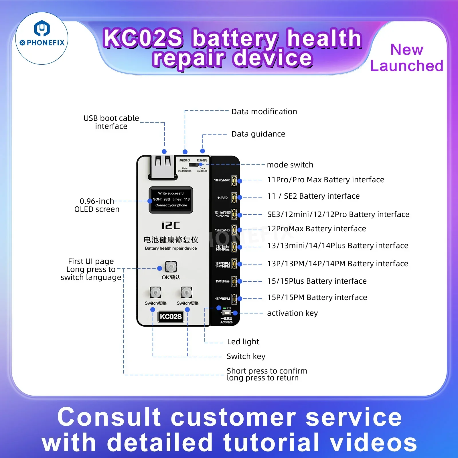 i2C KC02S iPhone 11-15 Battery Health Repair Tester W09 Pro V3 - Image 6