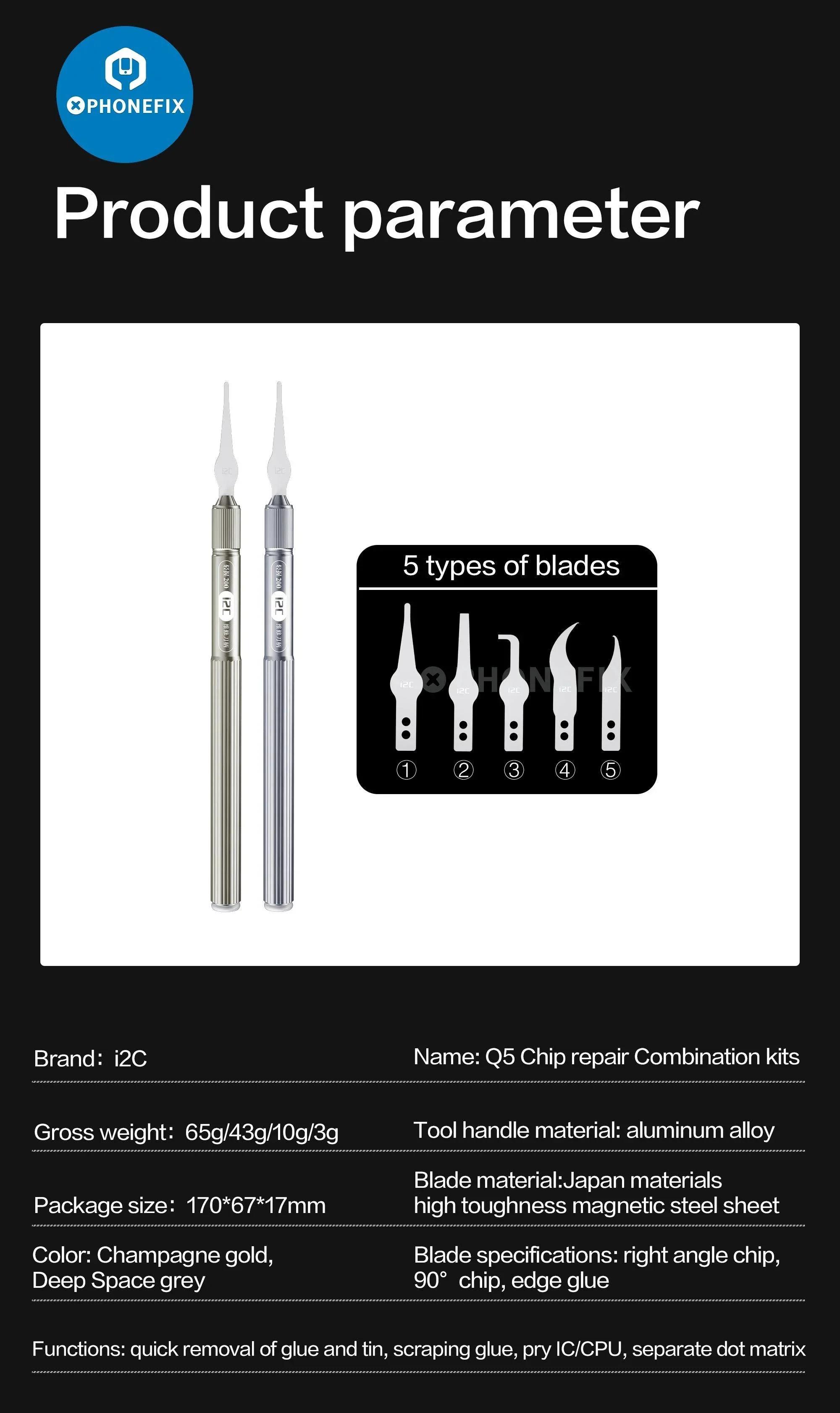 i2C Q5 Blade Kits Motherboard CPU Chip Pry Scraper Knife - Image 12