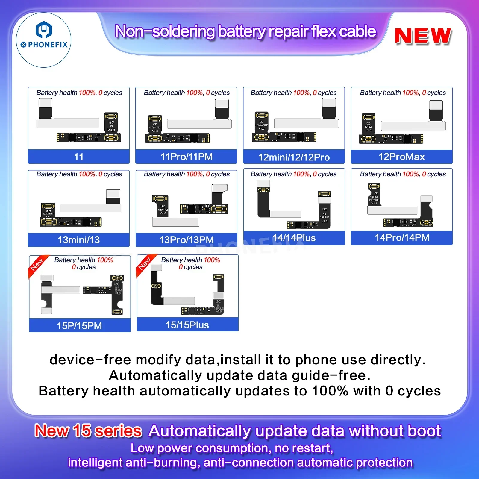 i2C Tag-on Battery Repair Flex Cable For iPhone 11-15 Pro Max - Image 2