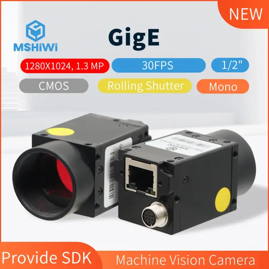Industrial GigE Vision Camera 1.3MP, 1/2" CMOS, Mono, Rolling Shutter