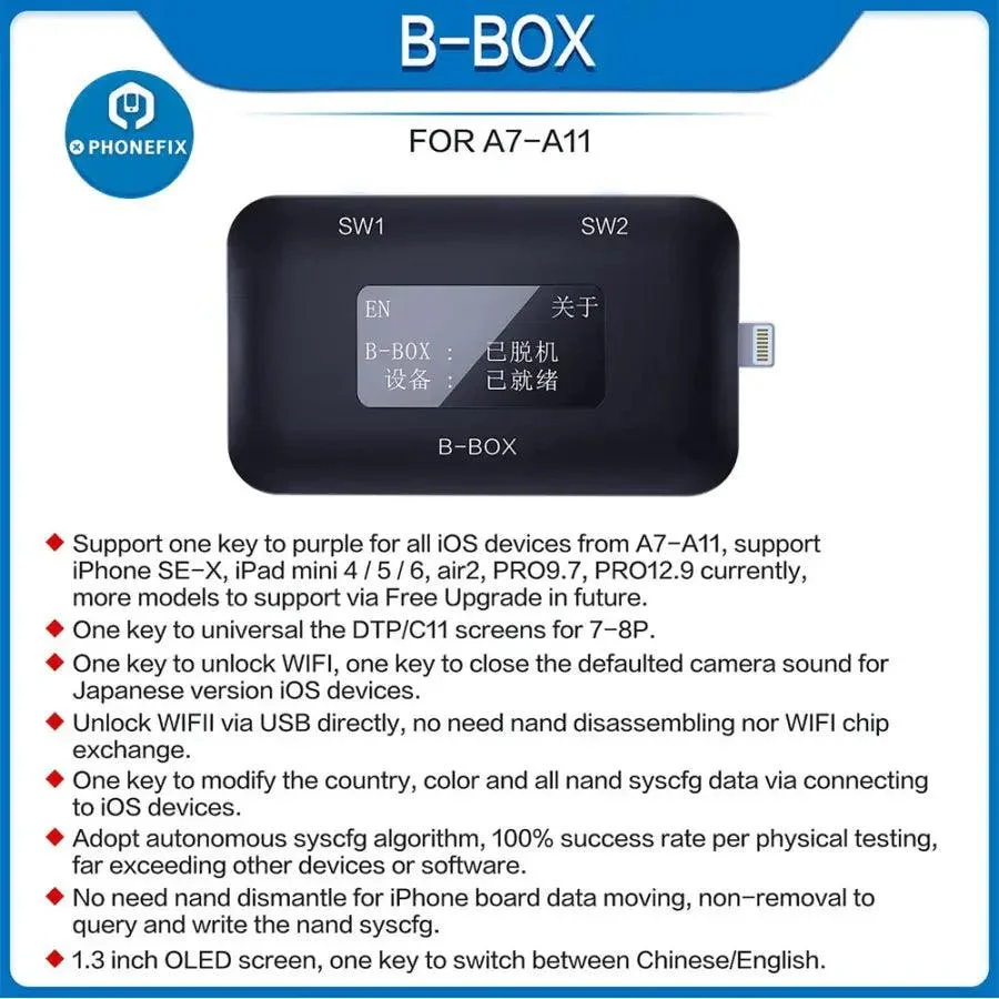 JC B-BOX C3 DFU Black Tool One Key to Purple Mode for iOS A7-A11 - Image 7