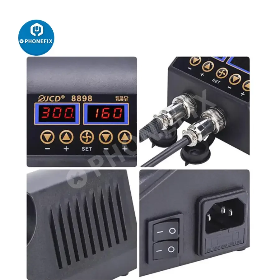 JCD-8898 2 In 1 Hot Air Gun Soldering Rework Station For BGA PCB Repair - Image 14