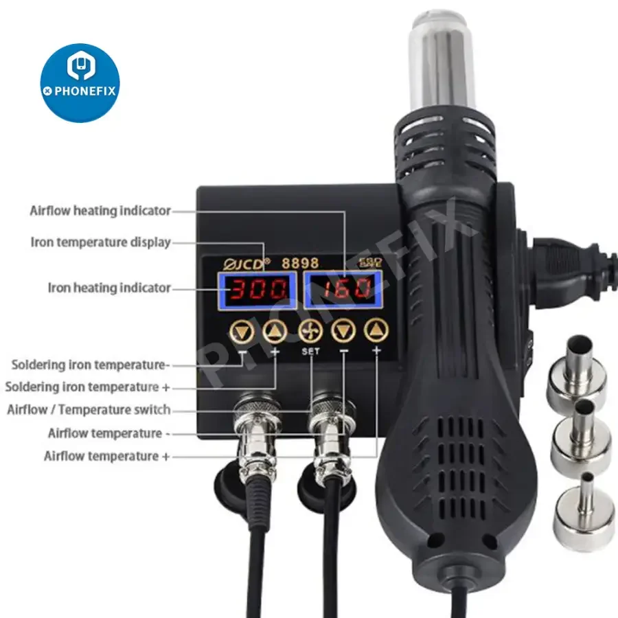 JCD-8898 2 In 1 Hot Air Gun Soldering Rework Station For BGA PCB Repair - Image 6
