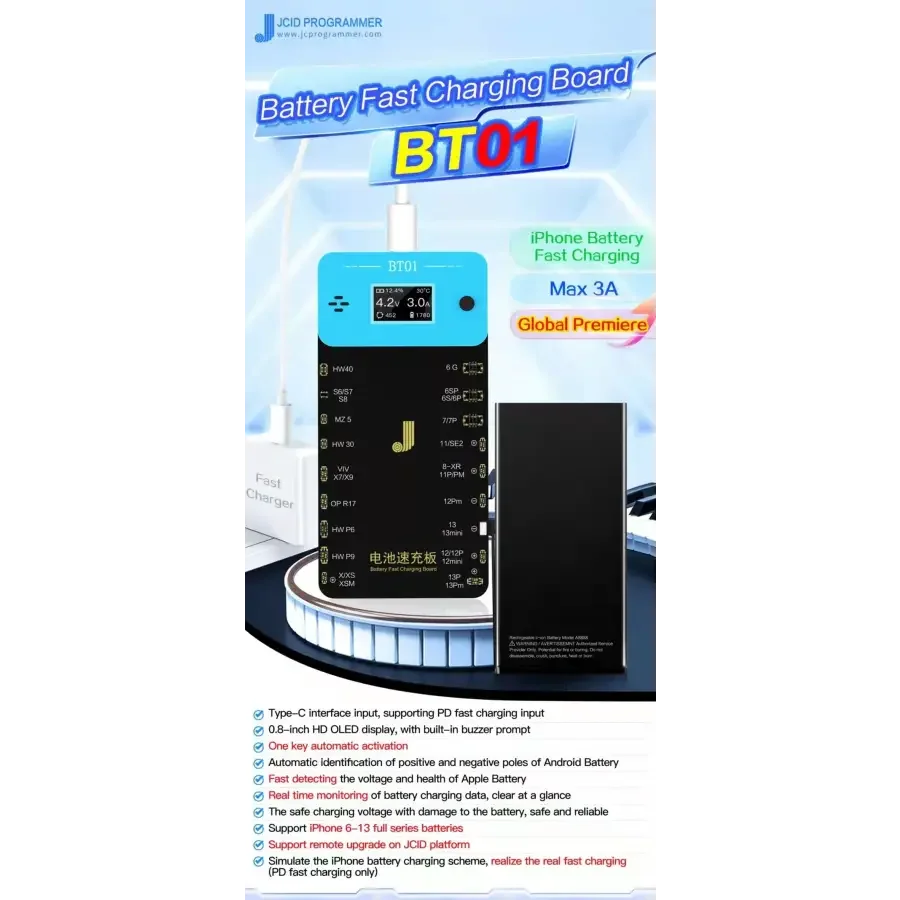 JCID BT01 Battery Fast Charging Board With Display For iPhone Android - Image 2