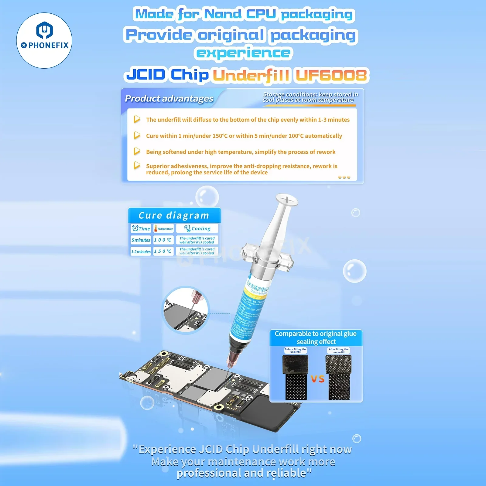 JCID UF6008 Adhesive for Mobile Phone PCB Chip Underfill Repair - Image 2