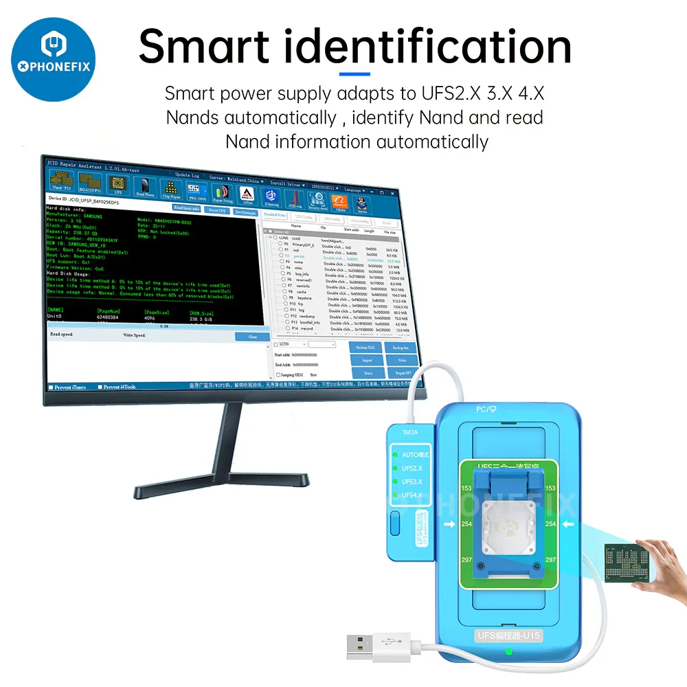 JCID UFS Programmer U15 BGA153/254/297 3 In 1 Read Write Tool - Image 9