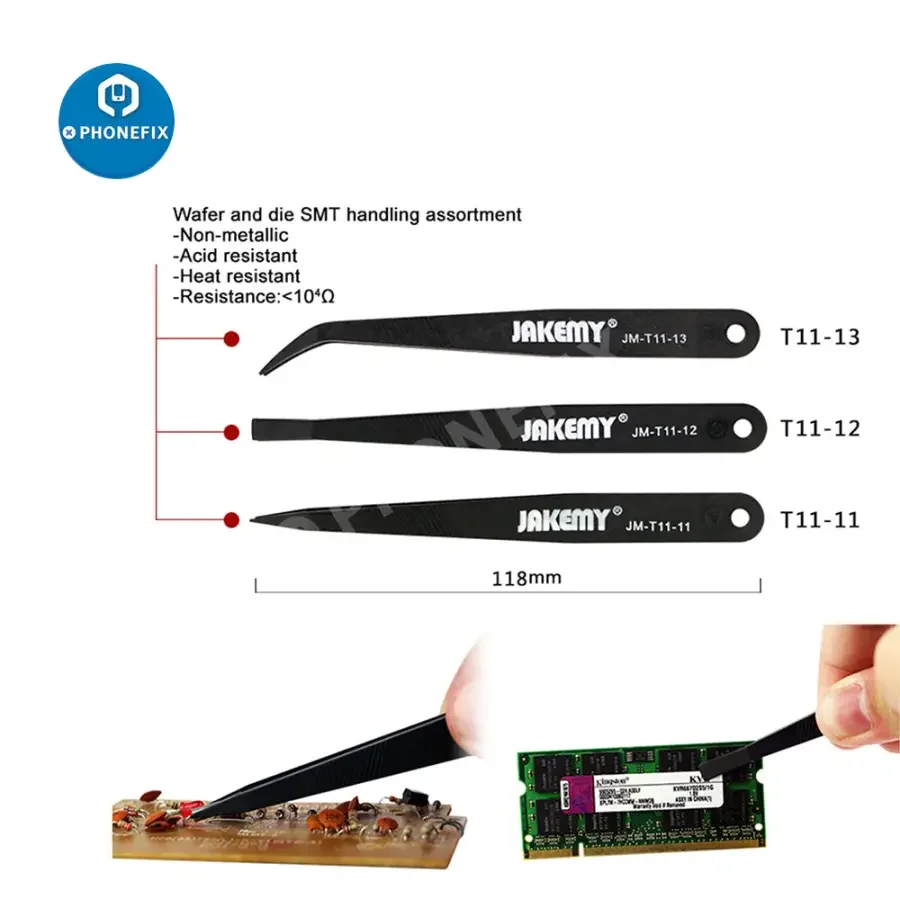 JM-T11 3 In 1 Anti-Static Tweezers Set Repair Toolkit For Phone Tablet - Image 2