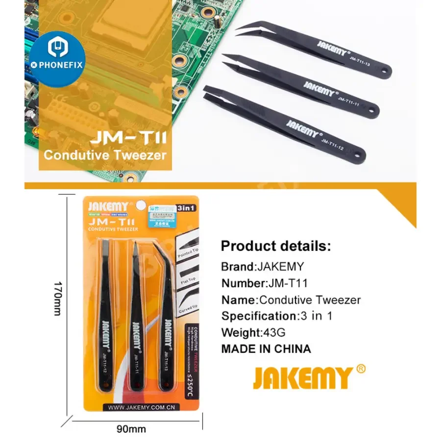 JM-T11 3 In 1 Anti-Static Tweezers Set Repair Toolkit For Phone Tablet - Image 6