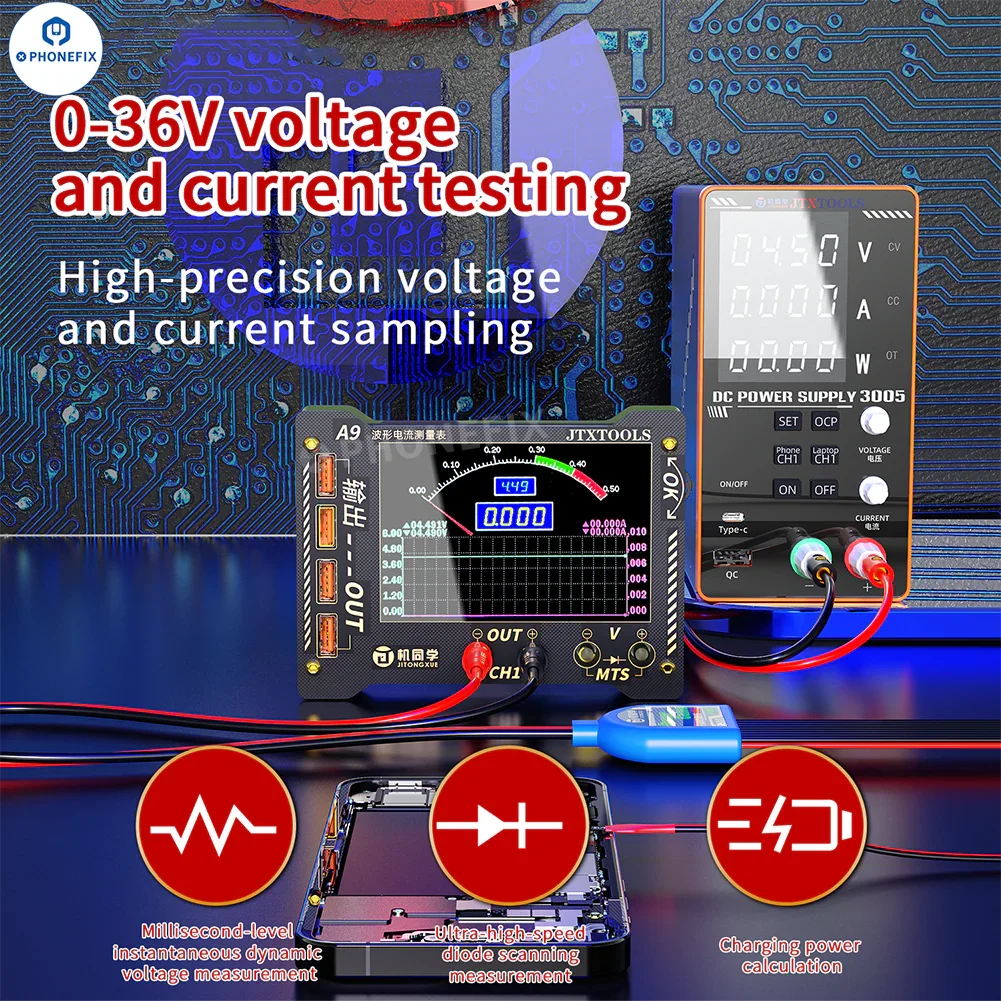JTX A9 Curve Waveform Measuring Meter Phone Current Voltage Tester - Image 3